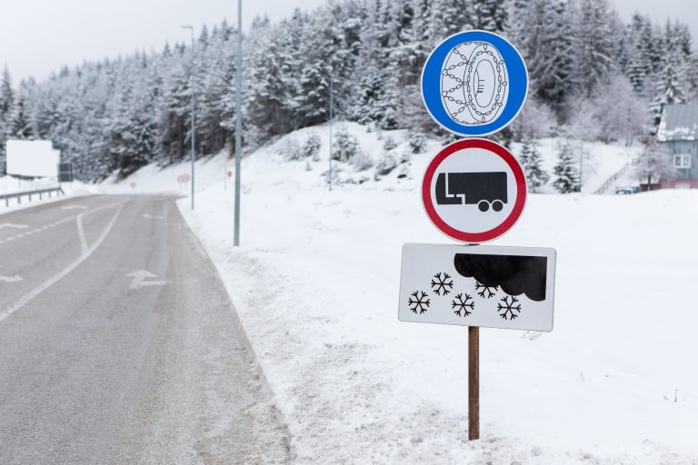 Snow Chains on Semi-Truck